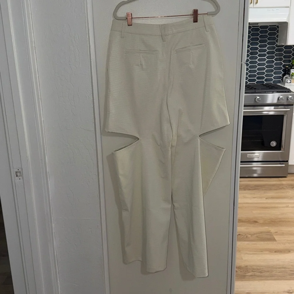 AFRM Croc-Embossed Cream Wide Leg Trousers Cut out Faux Leather | 29